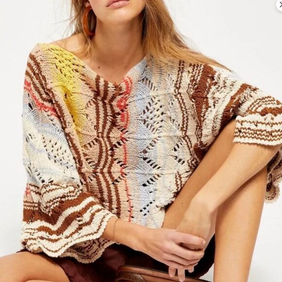Free People Coral Reef Cropped Open Knit Pullover NWT XL - Picture 3 of 11